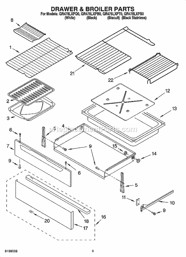 Whirlpool GR478LXPS0 Freestanding Electric Range Drawer & Broiler Parts Diagram