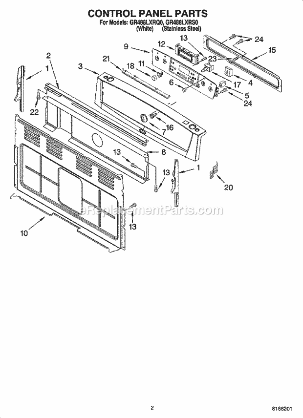 Whirlpool GR488LXRS0 Freestanding Electric Control Panel Parts Diagram