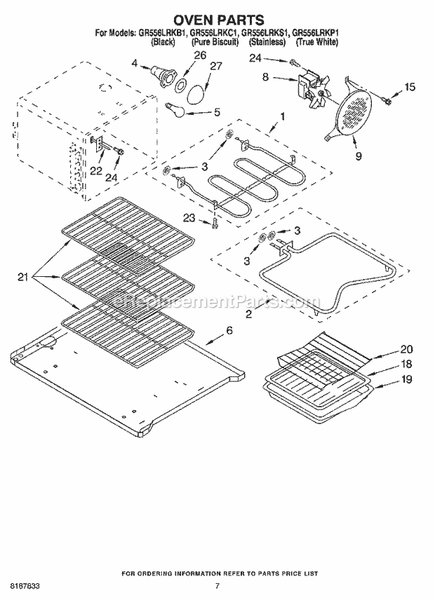 Whirlpool GR556LRKP1 Refrigeration/Range Oven Parts Diagram