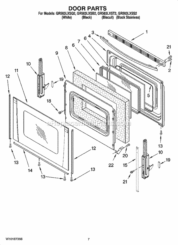 Whirlpool GR563LXSQ2 Freestanding Electric Door Parts, Optional Parts Diagram