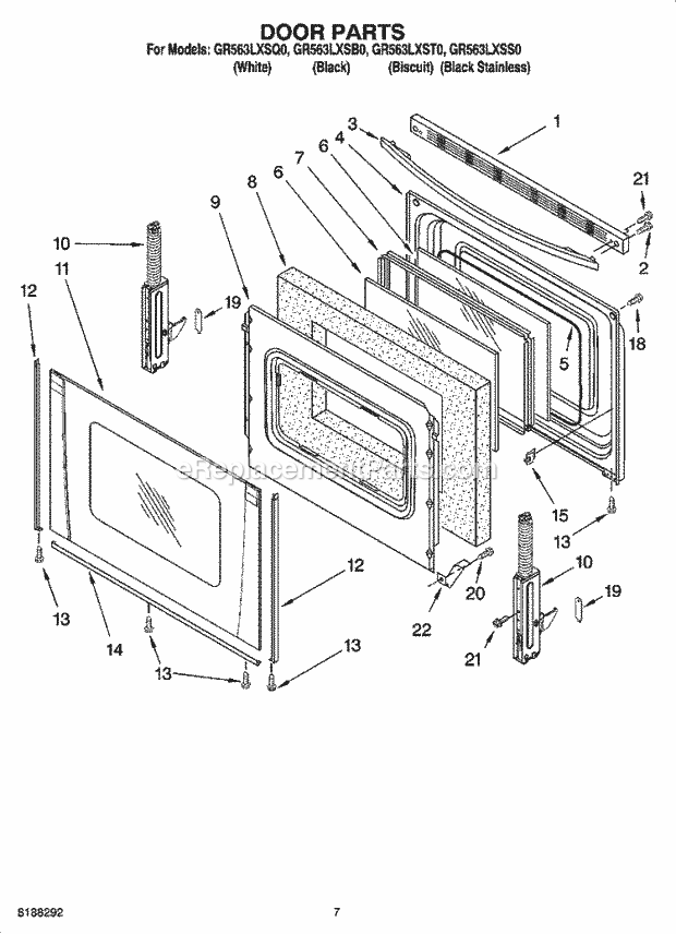 Whirlpool GR563LXSS0 Freestanding Electric Door Parts, Optional Parts Diagram