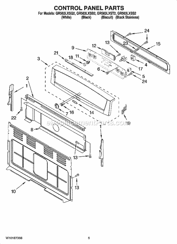 Whirlpool GR563LXSS2 Freestanding Electric Control Panel Parts Diagram