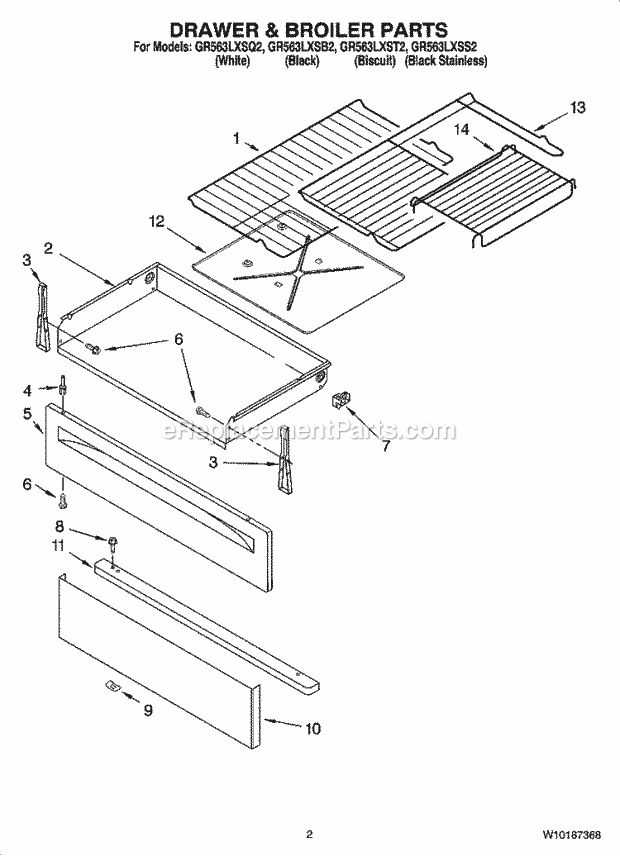 Whirlpool GR563LXST2 Freestanding Electric Drawer & Broiler Parts Diagram