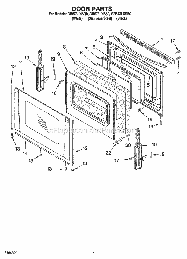 Whirlpool GR673LXSB0 Freestanding Electric Range Door Parts, Optional Parts Diagram