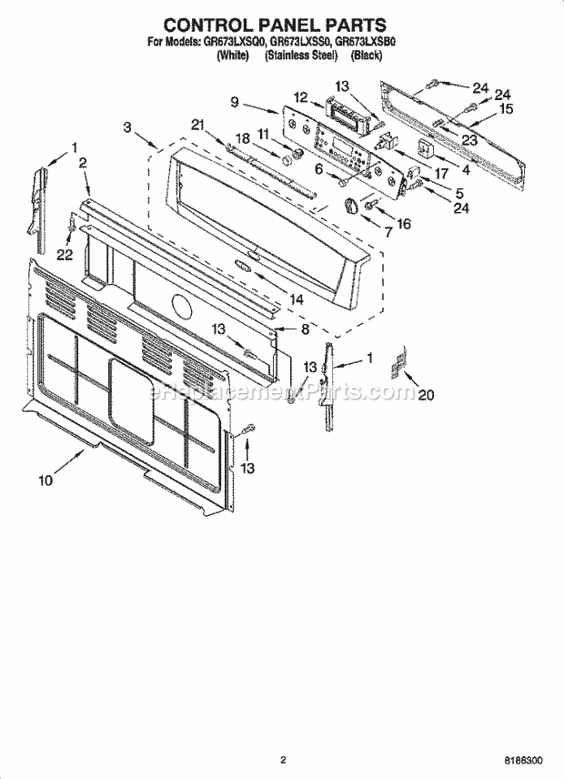 Whirlpool GR673LXSS0 Freestanding Electric Range Control Panel Parts Diagram