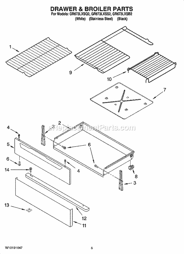 Whirlpool GR673LXSS2 Freestanding Electric Drawer & Broiler Parts Diagram