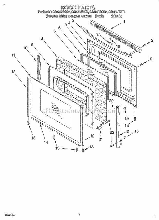 Whirlpool GS395LEGB3 Freestanding Gas Range Door Diagram