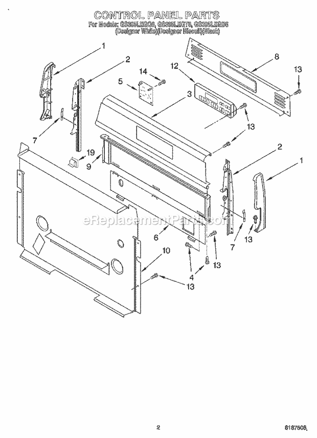 Whirlpool GS395LEGB6 Freestanding Gas Range Control Panel Diagram