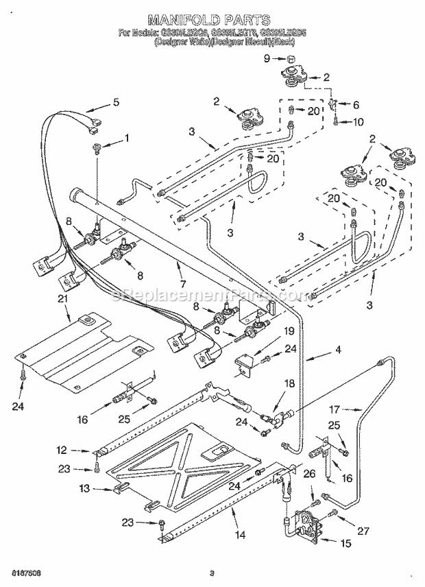 Whirlpool GS395LEGB6 Freestanding Gas Range Manifold Diagram