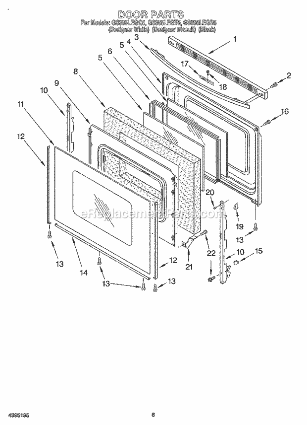 Whirlpool GS395LEGQ5 Freestanding Gas Range Door, Optional Diagram