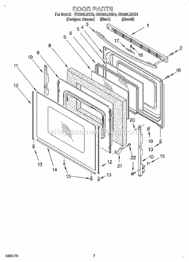 Whirlpool GS395LEGT4 Freestanding Gas Range Door Diagram