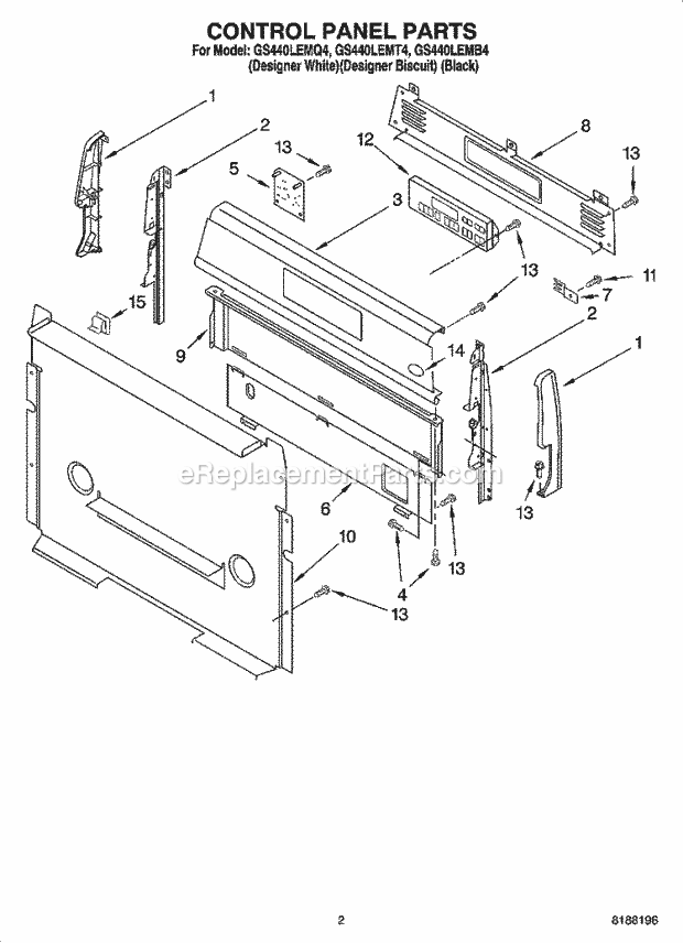 Whirlpool GS440LEMB4 Freestanding Gas Range Control Panel Parts Diagram