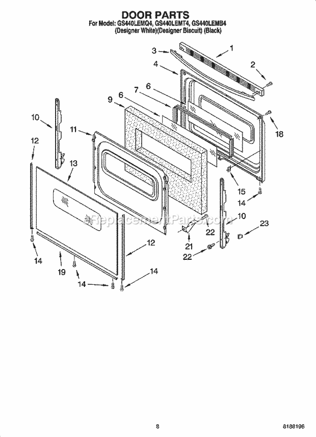 Whirlpool GS440LEMB4 Freestanding Gas Range Door Parts, Optional Parts Diagram