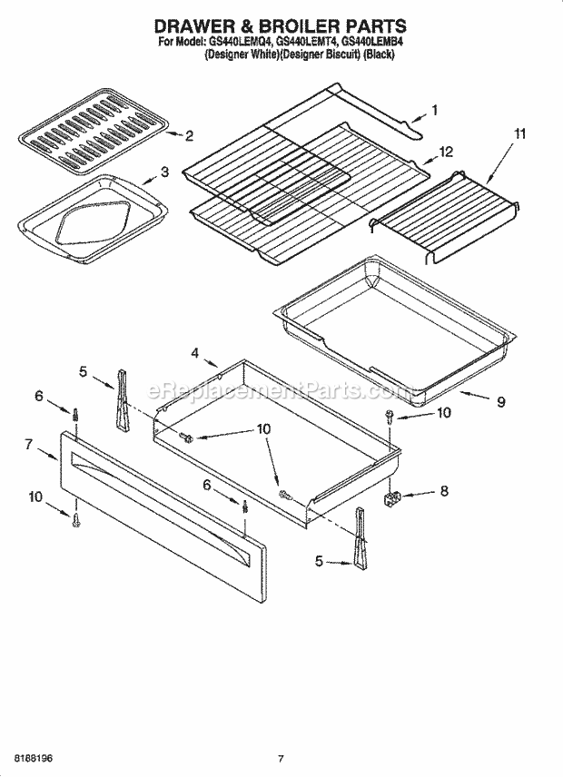 Whirlpool GS440LEMB4 Freestanding Gas Range Drawer & Broiler Parts Diagram