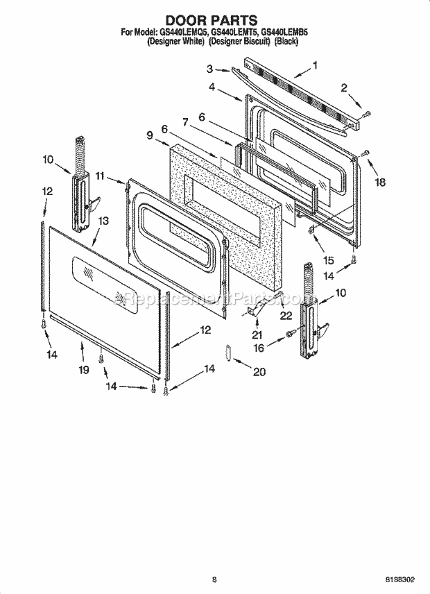 Whirlpool GS440LEMB5 Freestanding Gas Range Door Parts, Optional Parts Diagram