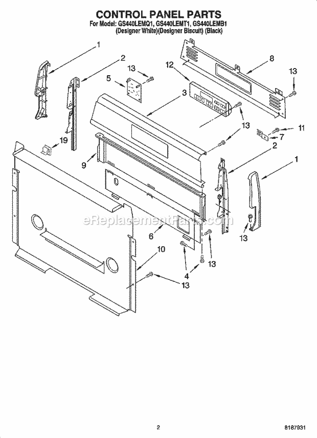 Whirlpool GS440LEMQ1 Freestanding Gas Range Control Panel Parts Diagram