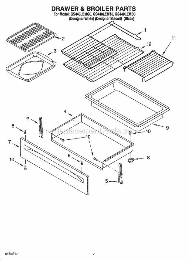 Whirlpool GS440LEMT0 Freestanding Gas Range Drawer & Broiler Parts Diagram