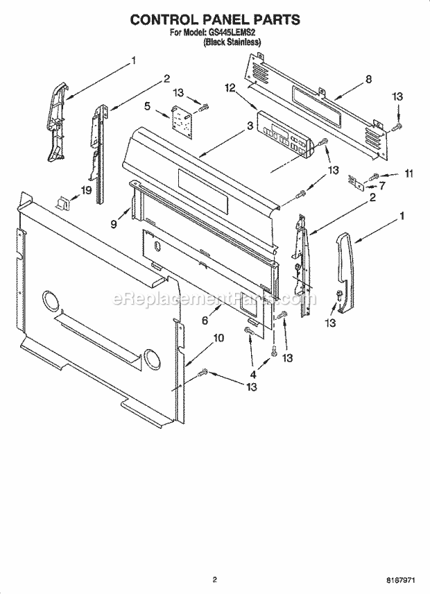 Whirlpool GS445LEMS2 Freestanding Gas Range Control Panel Parts Diagram