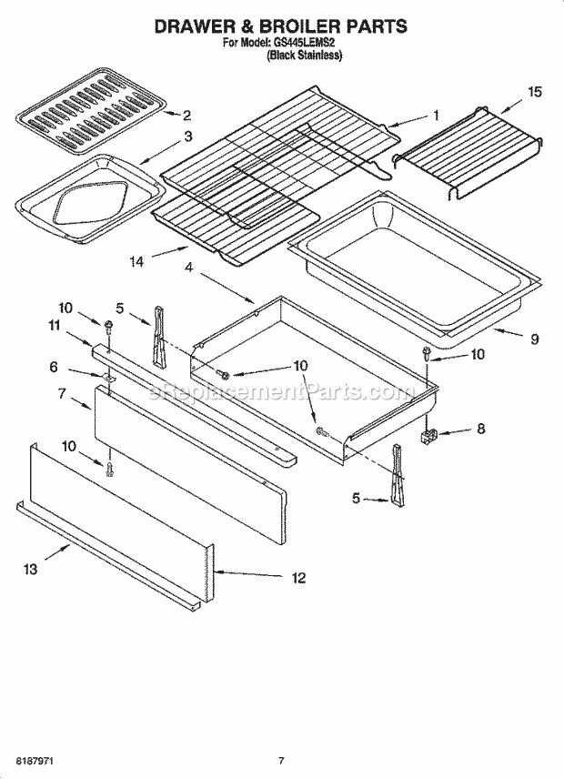 Whirlpool GS445LEMS2 Freestanding Gas Range Drawer & Broiler Parts Diagram