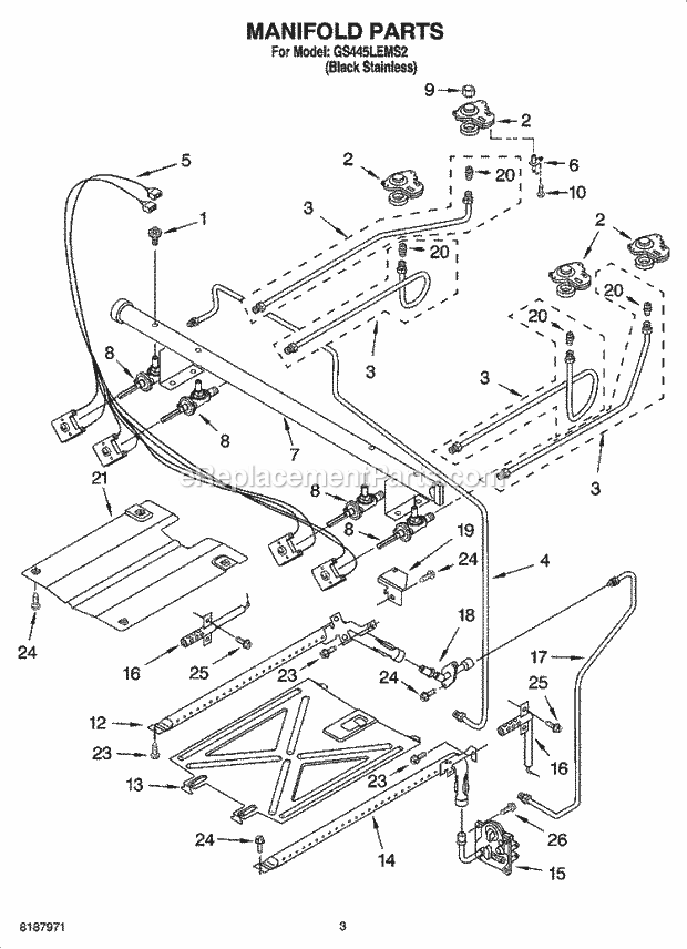 Whirlpool GS445LEMS2 Freestanding Gas Range Manifold Parts Diagram