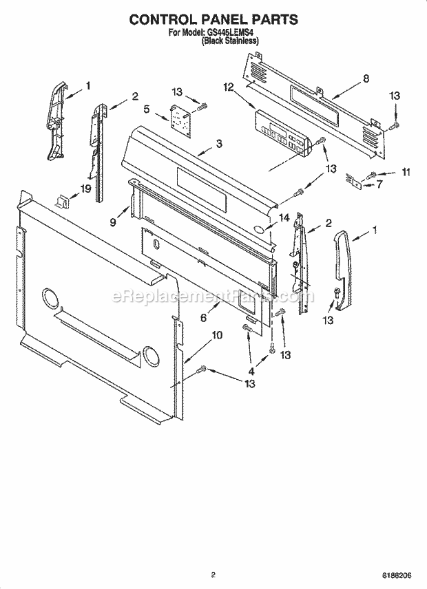 Whirlpool GS445LEMS4 Freestanding Gas Range Control Panel Parts Diagram