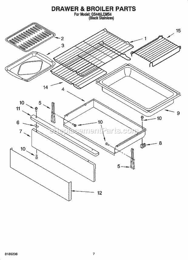 Whirlpool GS445LEMS4 Freestanding Gas Range Drawer & Broiler Parts Diagram