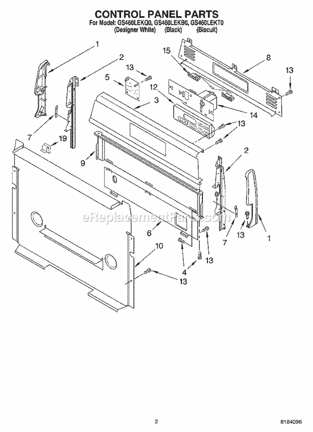 Whirlpool GS460LEKQ0 Freestanding Gas Range Control Panel Diagram