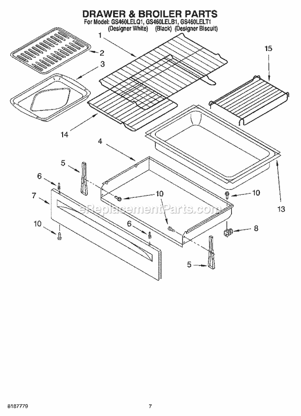 Whirlpool GS460LELB1 Freestanding Gas Range Drawer & Broiler Parts Diagram