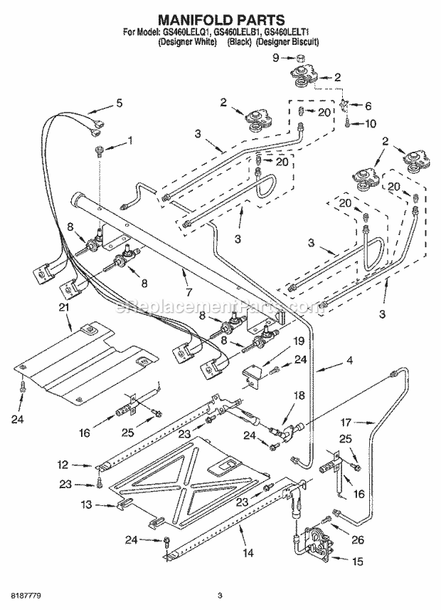 Whirlpool GS460LELB1 Freestanding Gas Range Manifold Parts Diagram