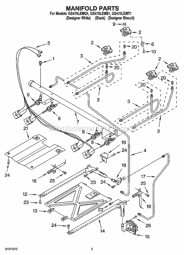 Whirlpool GS470LEMB1 Freestanding Gas Range Manifold Parts Diagram