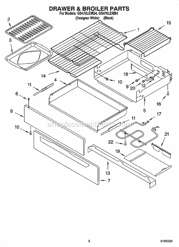 Whirlpool GS470LEMB4 Freestanding Gas Range Drawer & Broiler Parts, Optional Parts Diagram