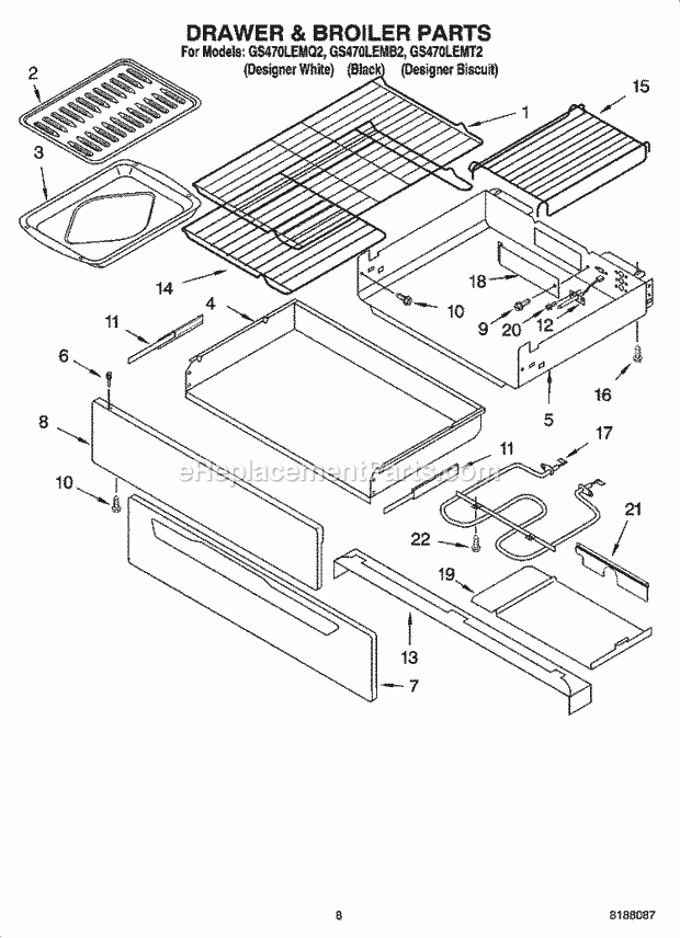 Whirlpool GS470LEMT2 Freestanding Gas Range Drawer & Broiler Parts, Miscellaneous Parts Diagram