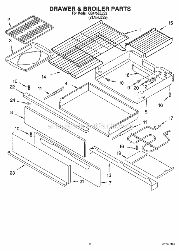 Whirlpool GS475LELS2 Freestanding Gas Range Drawer & Broiler Parts, Miscellaneous Parts Diagram