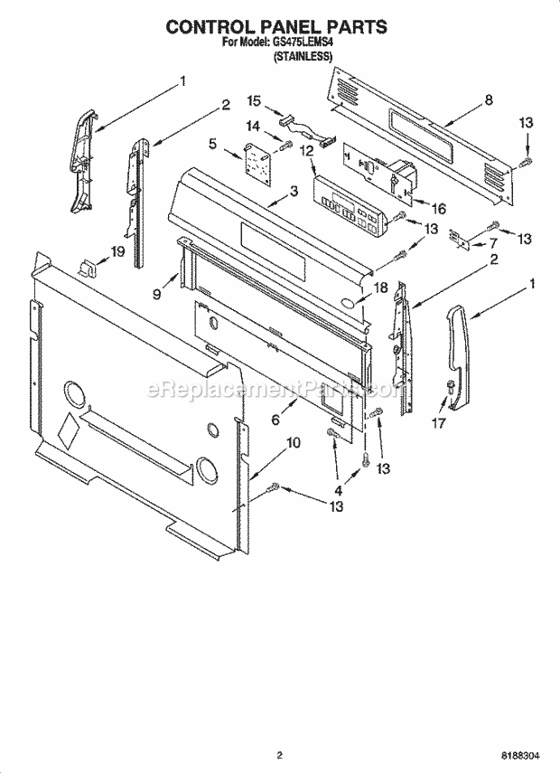 Whirlpool GS475LEMS4 Freestanding Gas Range Control Panel Parts Diagram