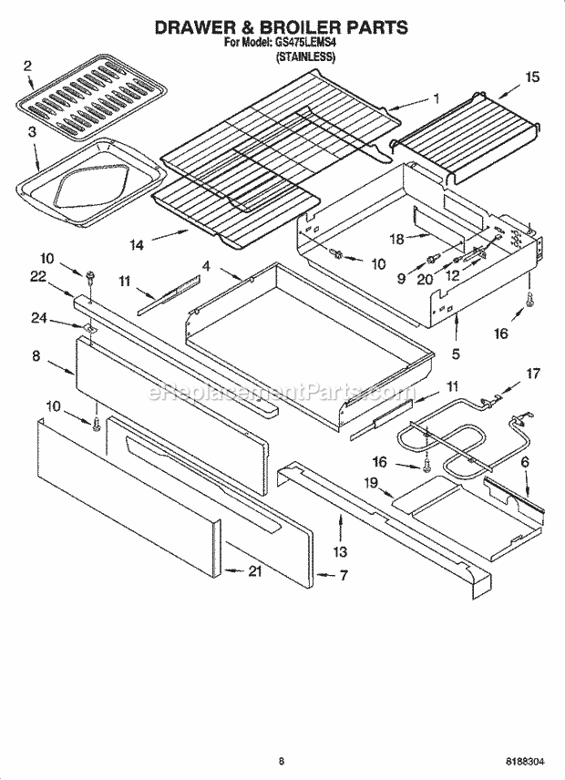 Whirlpool GS475LEMS4 Freestanding Gas Range Drawer & Broiler Parts, Optional Parts (Not Included) Diagram