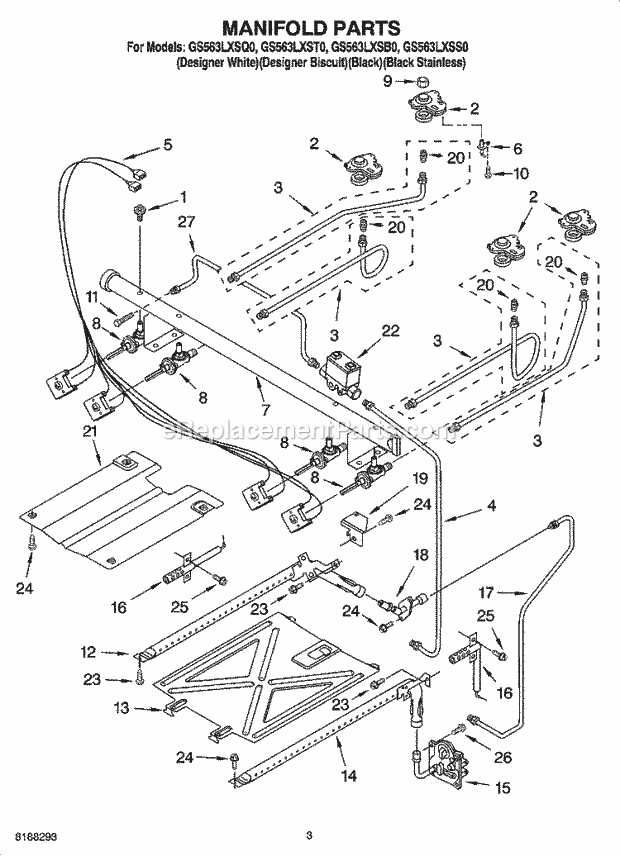 Whirlpool GS563LXSQ0 Freestanding Gas Range Manifold Parts Diagram