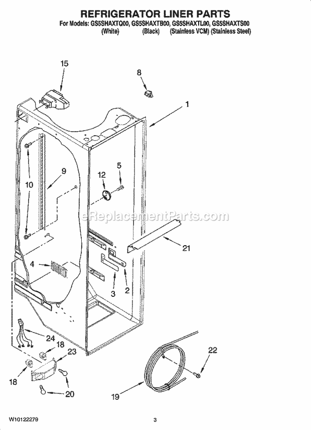 Whirlpool GS5SHAXTS00 Side-By-Side Refrigerator Refrigerator Liner Parts Diagram