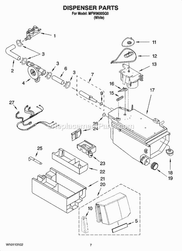 Whirlpool GS5SVAXVY01 Side-By-Side Refrigerator Dispenser Front Parts Diagram