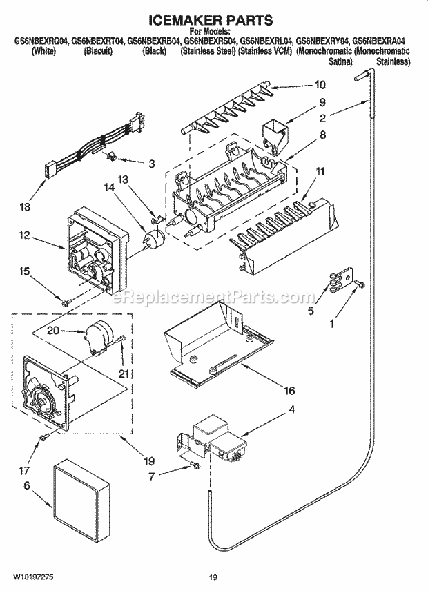 Whirlpool GS6NBEXRB04 Side-By-Side Refrigerator Icemaker Parts, Optional Parts (Not Included) Diagram