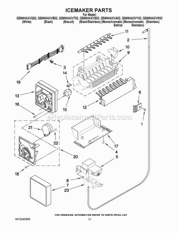 Whirlpool GS6NHAXVA02 Side-By-Side Refrigerator Icemaker Parts Diagram