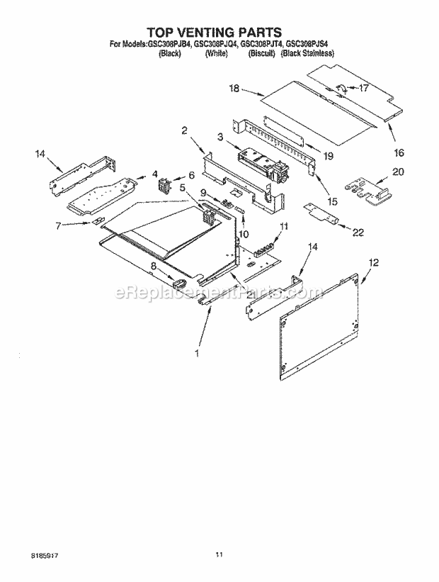 Whirlpool GSC308PJQ4 Wall Oven/Microwave Combo Top Venting Diagram