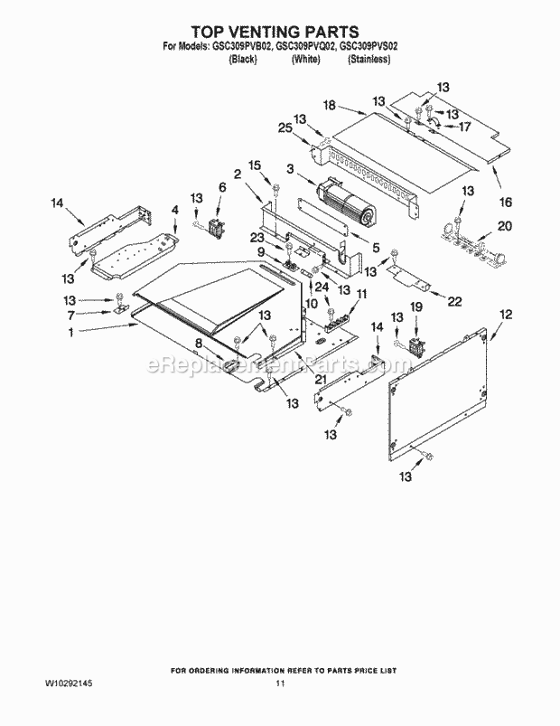 Whirlpool GSC309PVS02 Wall Oven/Microwave Combo Top Venting Parts Diagram