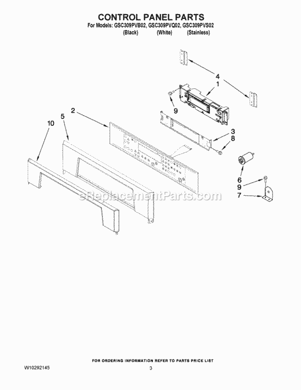 Whirlpool GSC309PVS02 Wall Oven/Microwave Combo Control Panel Parts Diagram