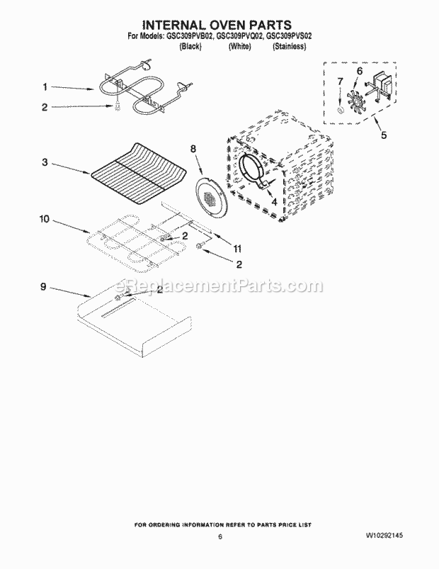 Whirlpool GSC309PVS02 Wall Oven/Microwave Combo Internal Oven Parts Diagram