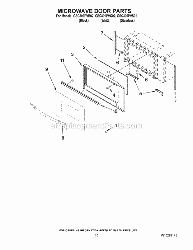 Whirlpool GSC309PVS02 Wall Oven/Microwave Combo Microwave Door Parts Diagram