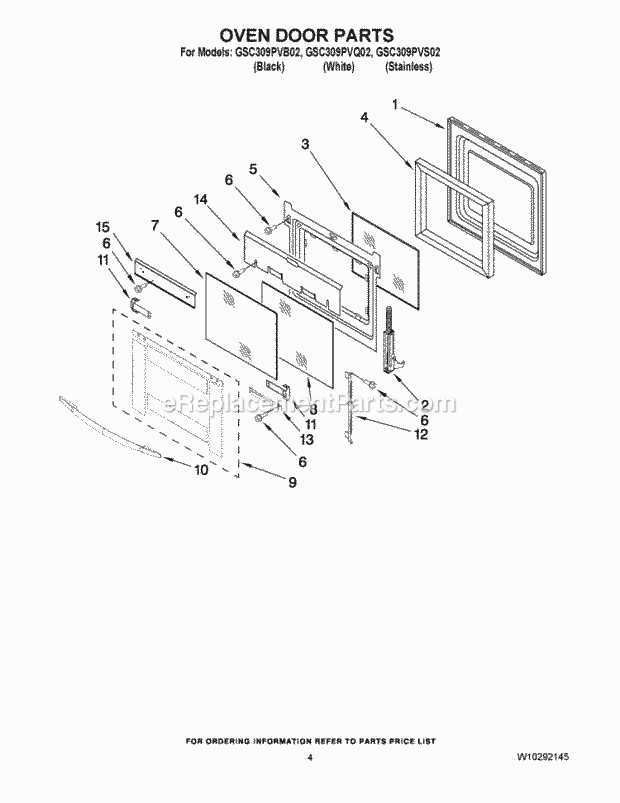 Whirlpool GSC309PVS02 Wall Oven/Microwave Combo Oven Door Parts Diagram