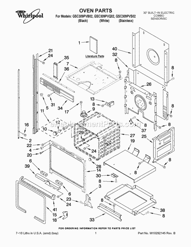 Whirlpool GSC309PVS02 Wall Oven/Microwave Combo Oven Parts Diagram