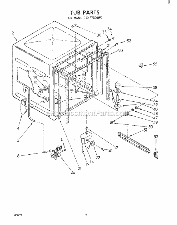 Whirlpool GSHF7804W0 Dishwasher Tub , Literature and Optional Diagram