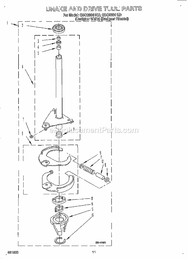 Whirlpool GSQ9364HQ0 Residential Automatic Washer Brake and Drive Tube Diagram