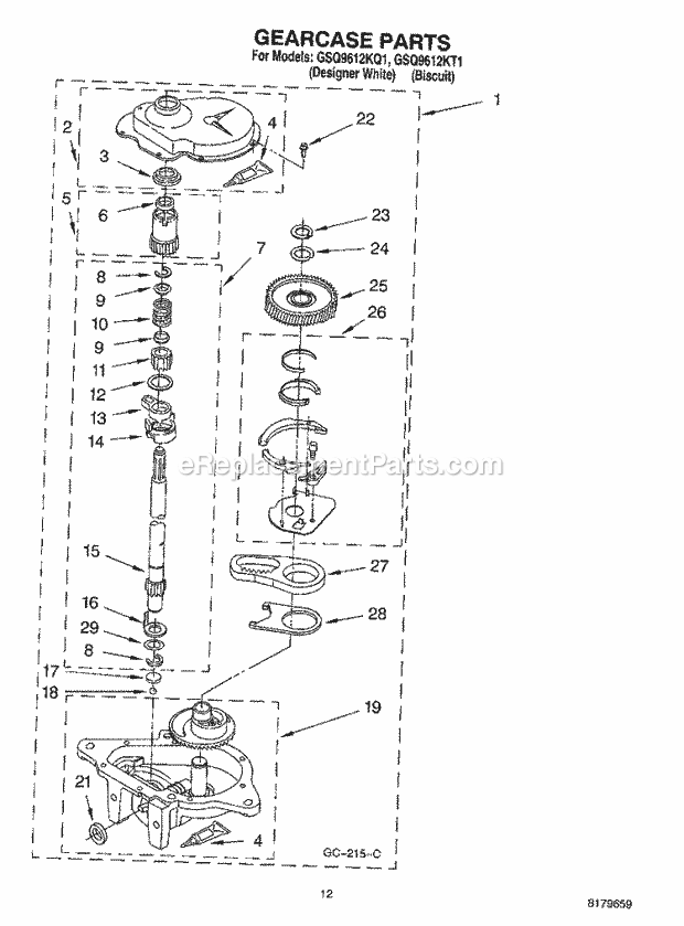 Whirlpool GSQ9612KQ1 Residential Washer Gearcase Diagram